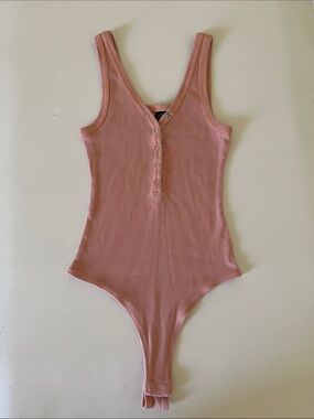 wild fable Dusty Pink Ribbed Henley One-Piece Bodysuit